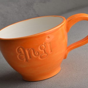 Colorful Personalized Coffee Mug Made To Order Ceramic Stamped Custom Soup Cocoa Tea Cup by Symmetrical Pottery image 1