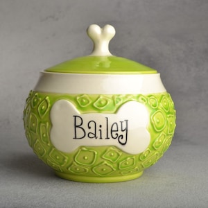 Personalized Dog Treat Jar Hip To Be Squares Ceramic Pet Container Made To Order by Symmetrical Pottery