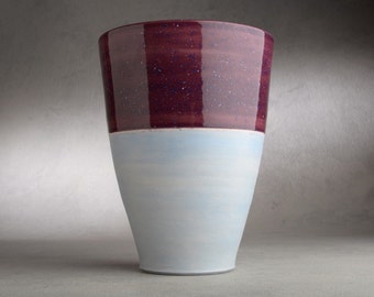 Ceramic Vase Wheel Thrown Plum And Matte Blue Vase Utensil Holder by Symmetrical Pottery Ready To Ship