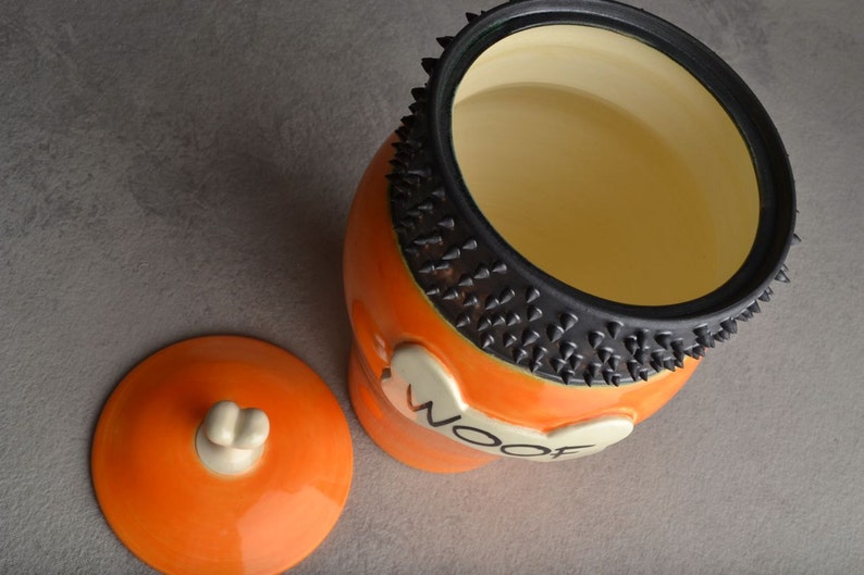 Personalized Dog Treat Jar Orange and Black Spiky Collared image 5