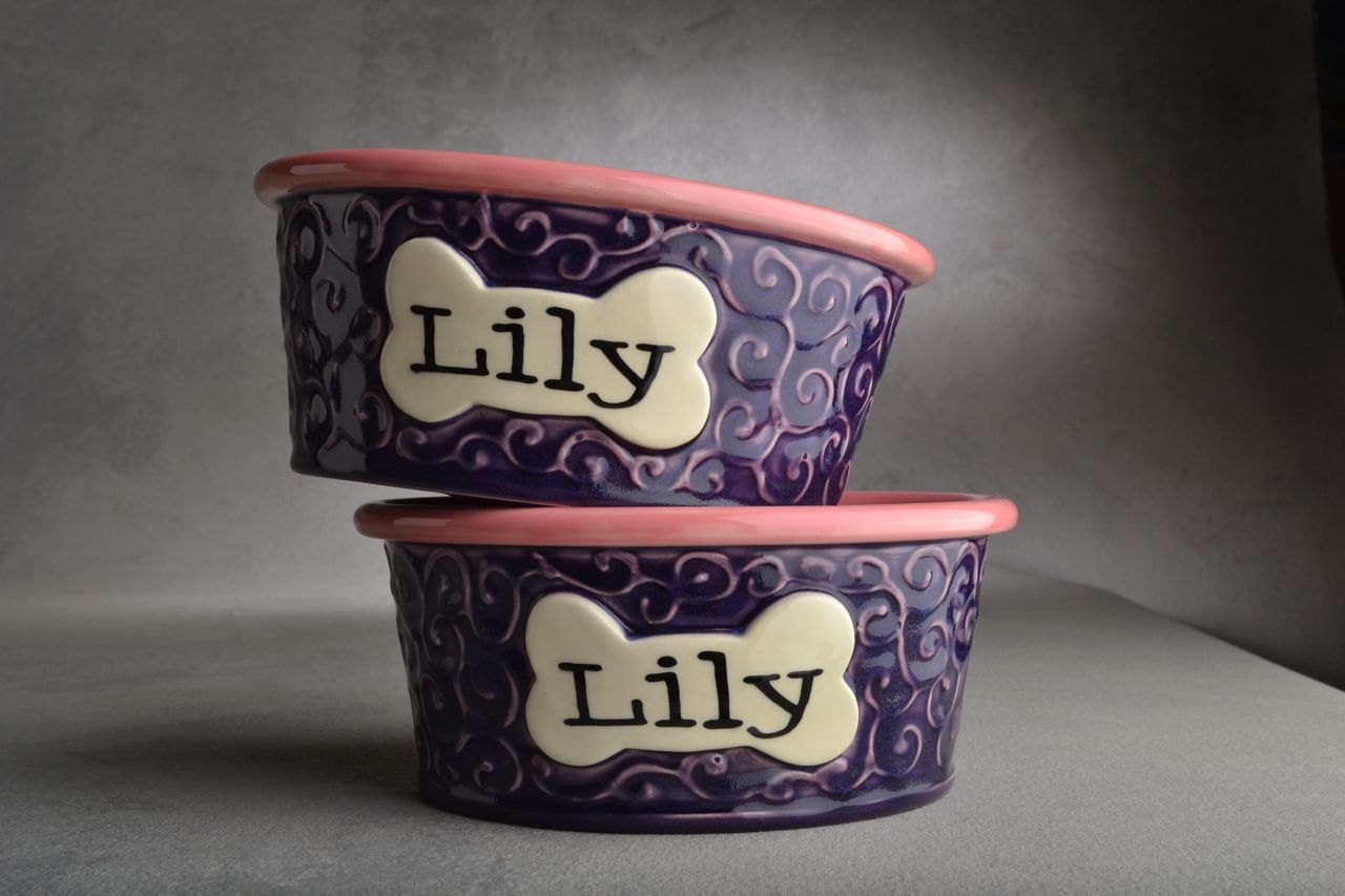 Dog Bowl Set Personalized Made To Order Curls Dog Bowls by Etsy