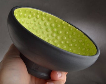 Shaving Bowl Made To Order Black and Angi's Bright Green Dottie Shaving Bowl by Symmetrical Pottery