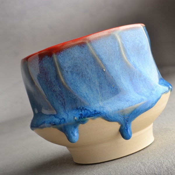 Yunomi Mug Mottled Blue Red Stoneware Tea Coffee Mug by Symmetrical Pottery