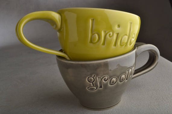 Bride Groom Coffee Mugs Ready To Ship Bride Groom Stamped Etsy