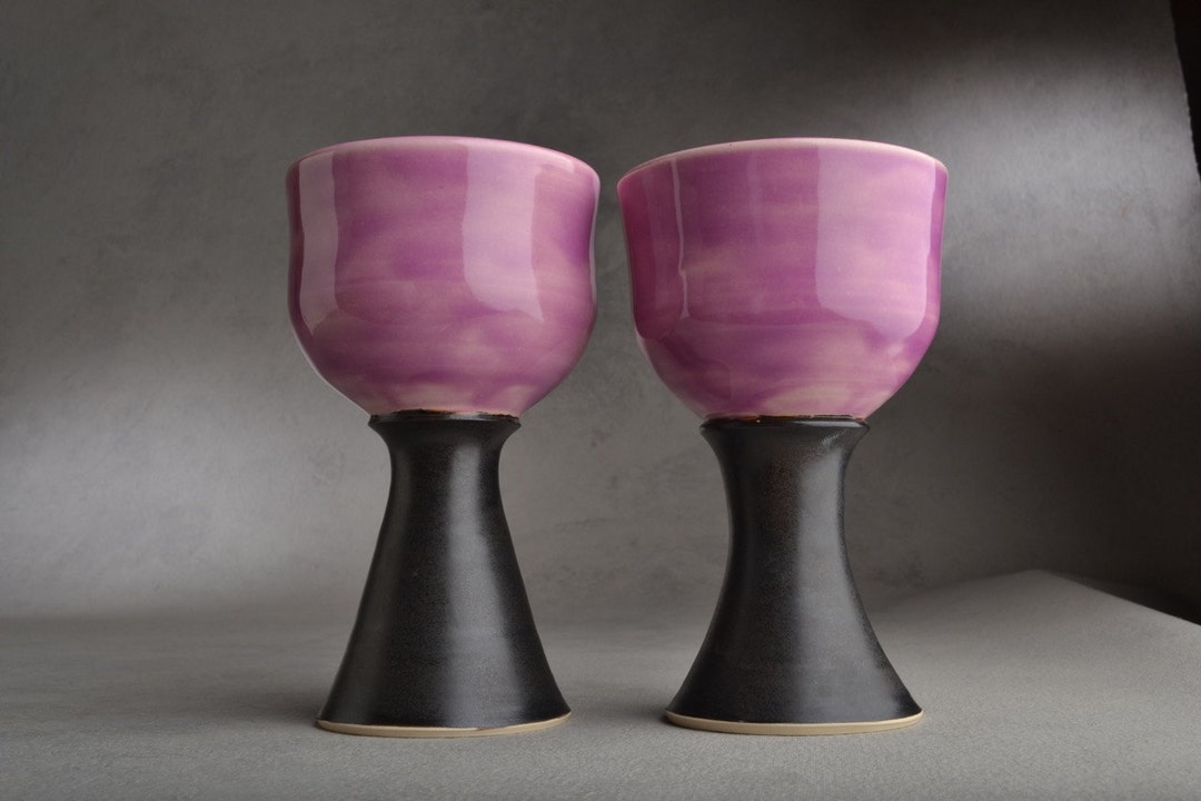 Goblets/ Chalices Made to Order Pair Purple Brown Stoneware Etsy
