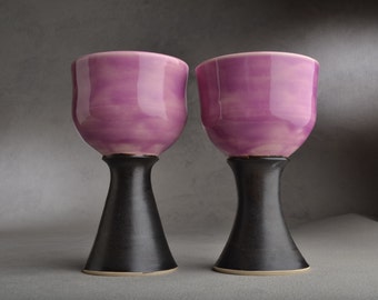 Calici / Calici Made To Order coppia gres porcellanato marrone viola vino calici di ceramica simmetrico