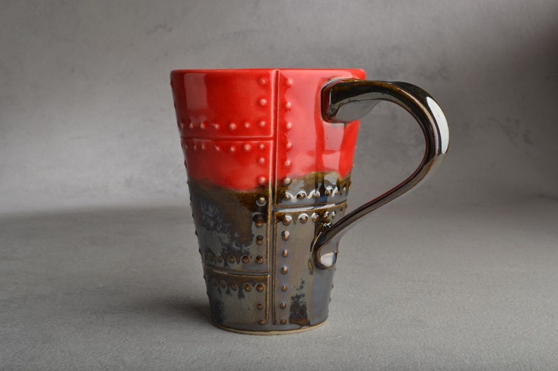 Sheet Metal Mug Made To Order Red and Chrome Sheet Metal Stoneware Mug by Symmetrical Pottery image 2