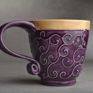 Curly Mug Made To Order Purple and Mocha Slip Trailed Mug by Symmetrical Pottery image 2