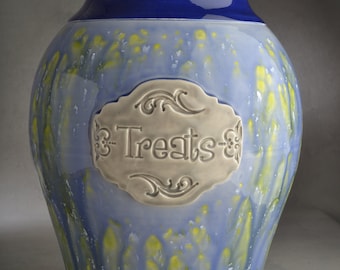 Dog Treat Jar Ready To Ship "Treats" Large Dog Treat Jar by Symmetrical Pottery