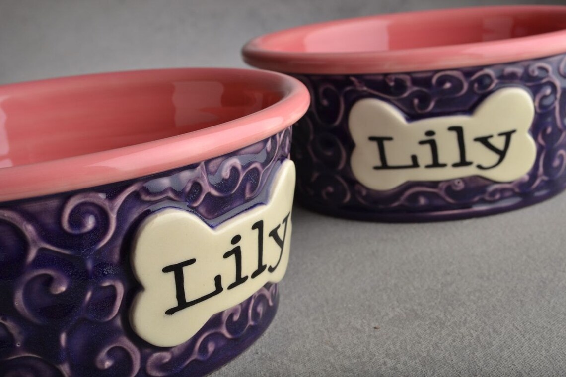Dog Bowl Set Personalized Made To Order Curls Dog Bowls by Etsy