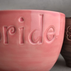 Bride Groom Coffee Mugs Made To Order Bride & Groom Stamped Coffee Soup Cocoa Mugs by Symmetrical Pottery image 4