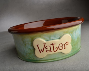 Personalized Dog Bowl Single Smooth Ceramic Pet Dishes Made To Order by Symmetrical Pottery