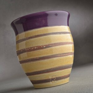 Purple Stripped Tumbler Ready To Ship Purple Tan Tumbler by Symmetrical Pottery