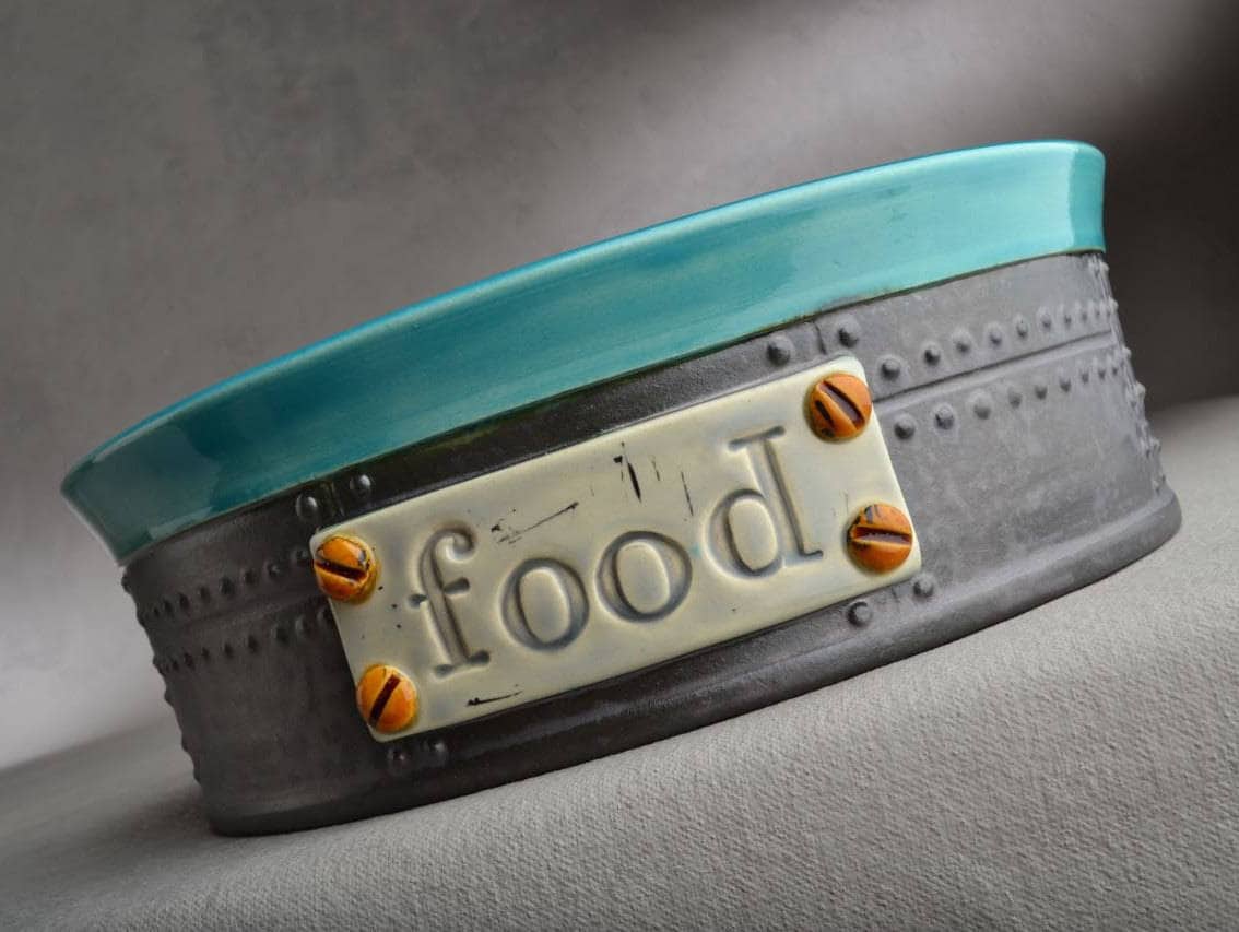 Personalized Slow Feeder Dog Bowl Single Sheet Metal Food Ceramic Pet Dish Made To Order By Symmetrical Pottery