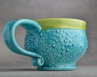 Dottie Mug Made To Order Caribbean Blue Dottie Soup / Cocoa Mug by Symmetrical Pottery