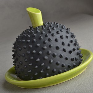 Spiky Butter Dish Made To Order Chartreuse And Black Butter Keeper by Symmetrical Pottery