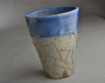 Blue Random Lines Tumbler Ready To Ship Blue Porcelain Tumbler by Symmetrical Pottery