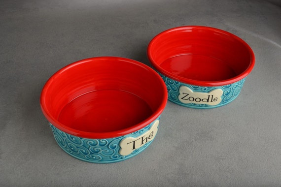 Dog Bowl Set Personalized Curls Ceramic Pet Dishes Made to Order by  Symmetrical Pottery - Etsy