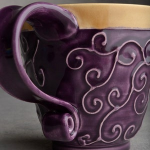 Curly Mug Made To Order Purple and Mocha Slip Trailed Mug by Symmetrical Pottery image 3