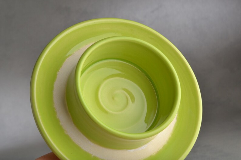 Spiky Butter Dish Made To Order Chartreuse And Black Butter Keeper by Symmetrical Pottery