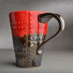 Sheet Metal Mug Made To Order Red and Chrome Sheet Metal Stoneware Mug by Symmetrical Pottery image 5