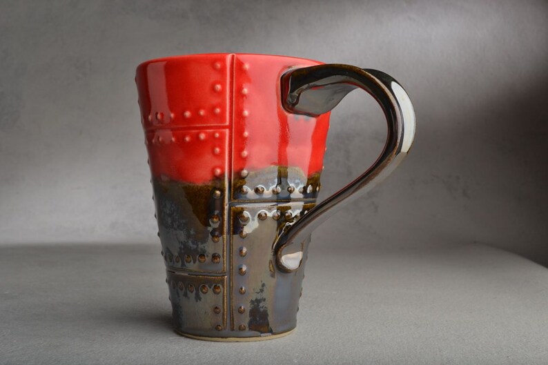 Sheet Metal Mug Made To Order Red and Chrome Sheet Metal Stoneware Mug by Symmetrical Pottery image 5