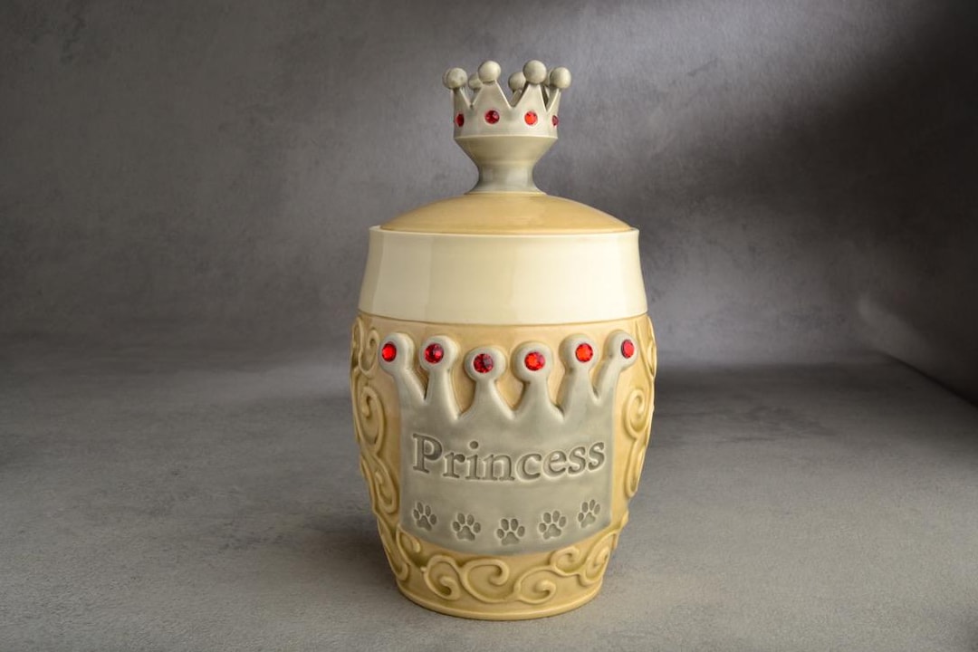 Princess Crown Urn / Treat Jar Ceramic Pet Container Ready to Ship by ...