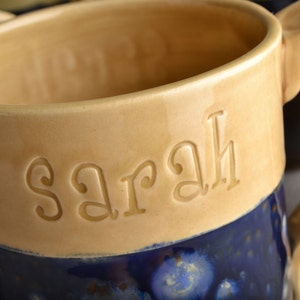 Personalized Mug Made To Order Personalized Stamped Coffee Tea Cocoa Mug by Symmetrical Pottery image 3
