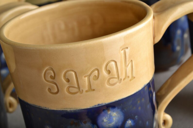 Personalized Mug Made To Order Personalized Stamped Coffee Tea Cocoa Mug by Symmetrical Pottery image 3