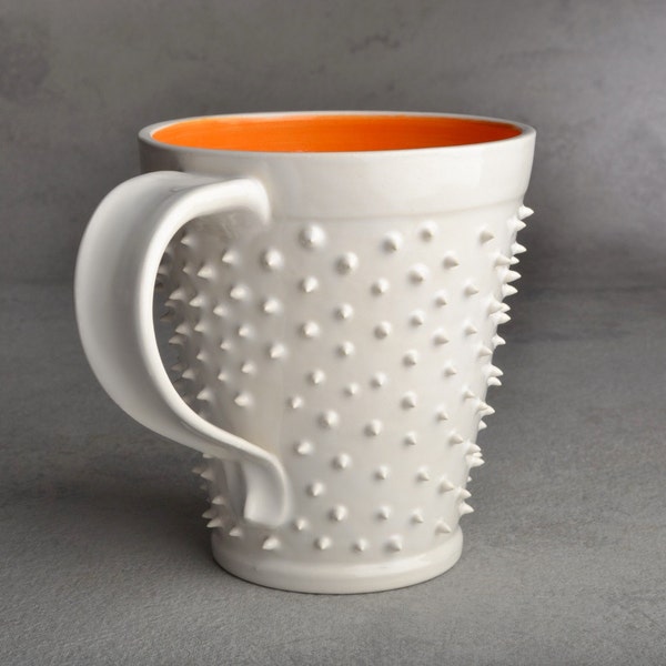 Spiky Mug Made To Order White and Orange Dangerously Spiky Mug by Symmetrical Pottery