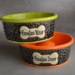 Slow Feeder Personalized Dog Bowl Set Made To Order Dottie Dog Bowls by Symmetrical Pottery