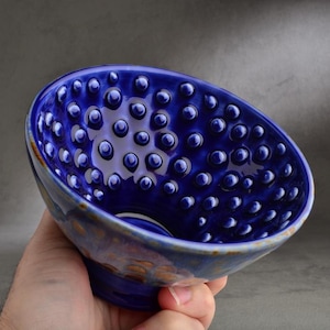 Tigela de barbear feita sob encomenda, azul escuro, Starry Night Dottie, tigela de barbear da Symmetrical Pottery