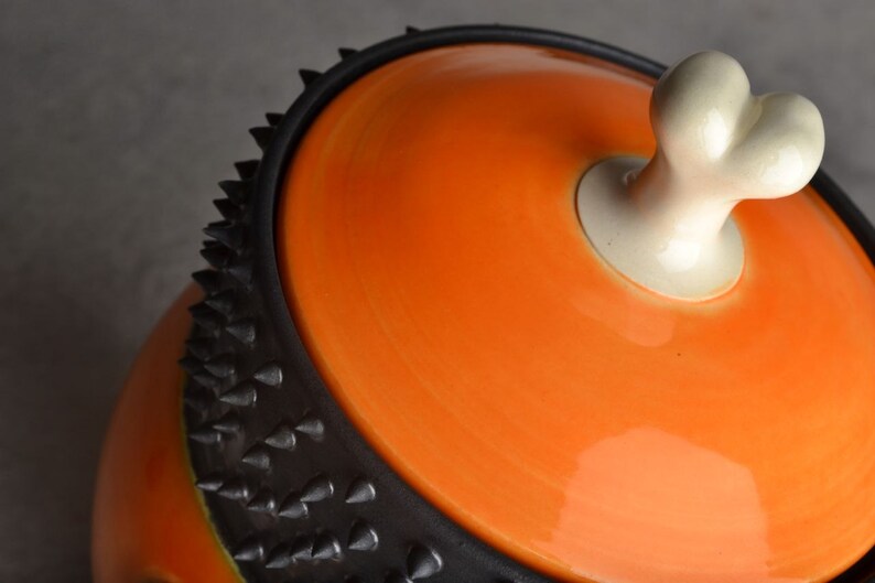 Personalized Dog Treat Jar Orange and Black Spiky Collared image 4