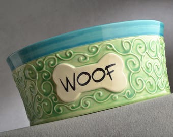 Large Dog Bowl Made To Order Curls Dog Bowl by Symmetrical Pottery