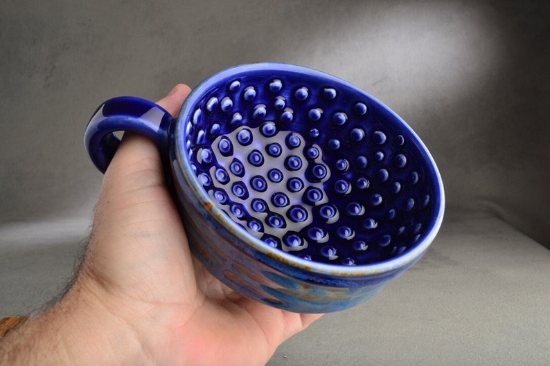 Dottie Shaving Bowl Made To Order Chawan Dottie Dark Blue Starry Night Shaving Bowl With Handle by Symmetrical Pottery image 1