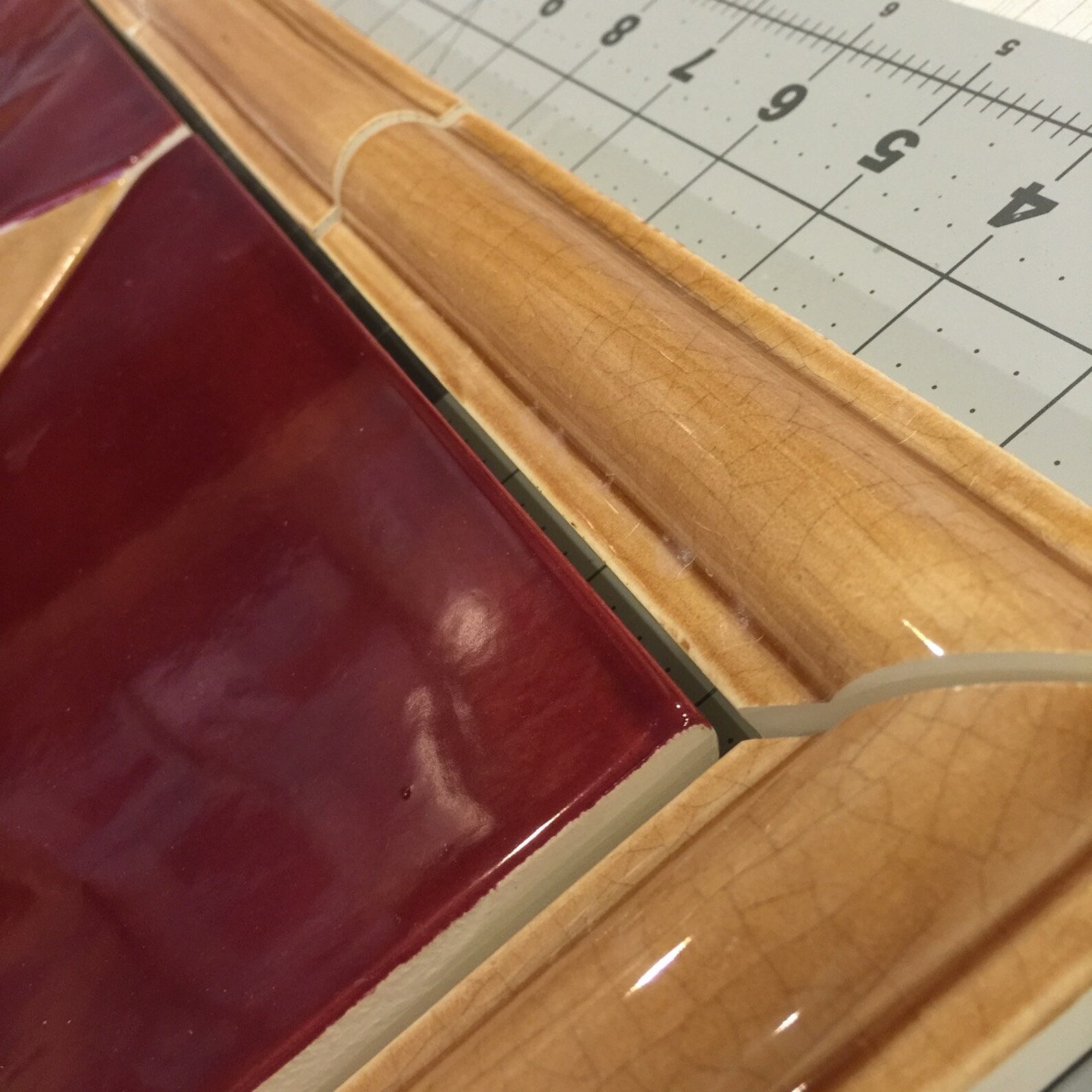 Kitchen Backsplash Tile Insert Red and Tan by Symmetrical Pottery - Etsy