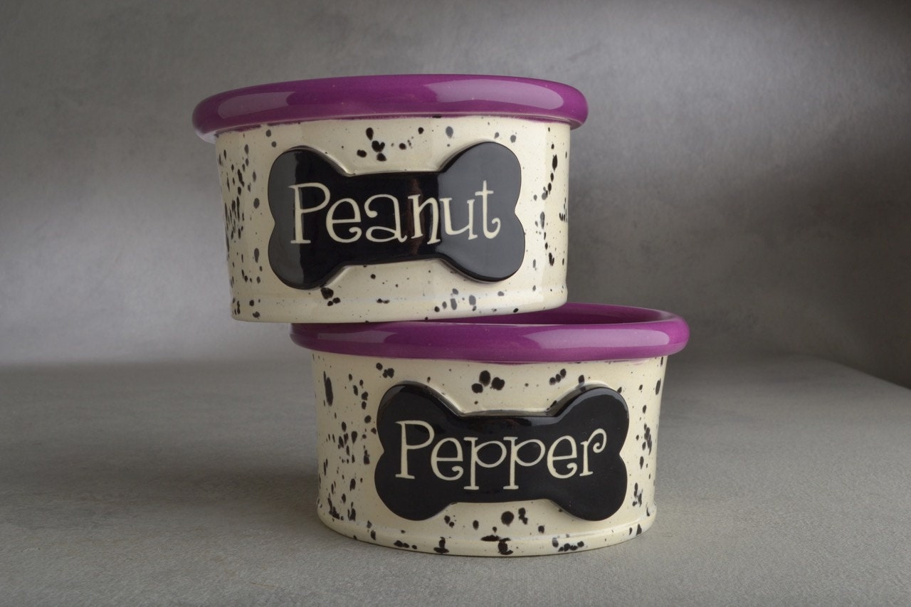 Personalized Slow Feeder Dog Bowl Set Smooth Ceramic Pet Dishes Made To Order By Symmetrical Pottery