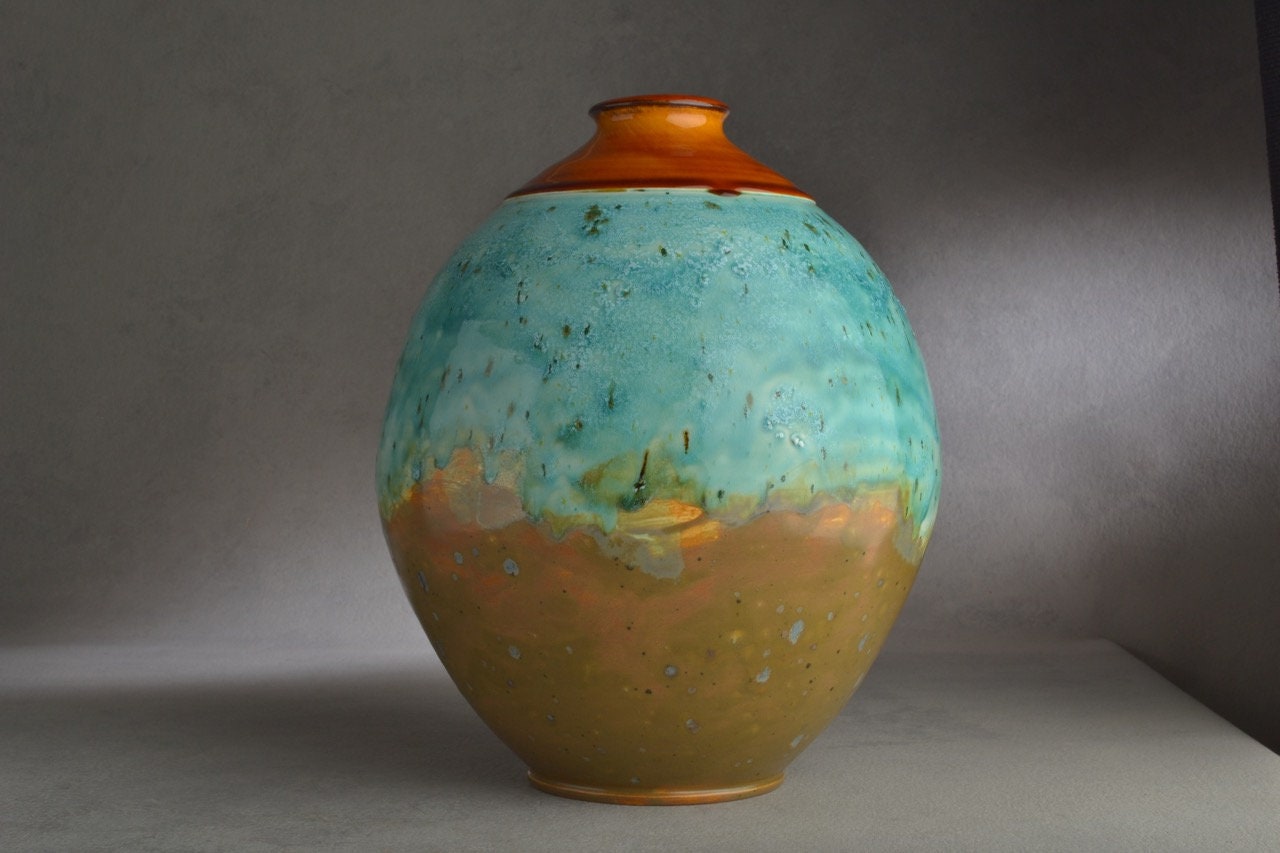 Bottle Vase Ready To Ship Blue and Brown Vase by Symmetrical Etsy