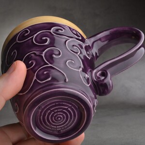 Curly Mug Made To Order Purple and Mocha Slip Trailed Mug by Symmetrical Pottery image 4