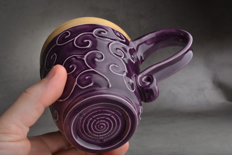 Curly Mug Made To Order Purple and Mocha Slip Trailed Mug by Symmetrical Pottery image 4