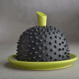 Spiky Butter Dish Made To Order Chartreuse And Black Butter Keeper by Symmetrical Pottery image 2