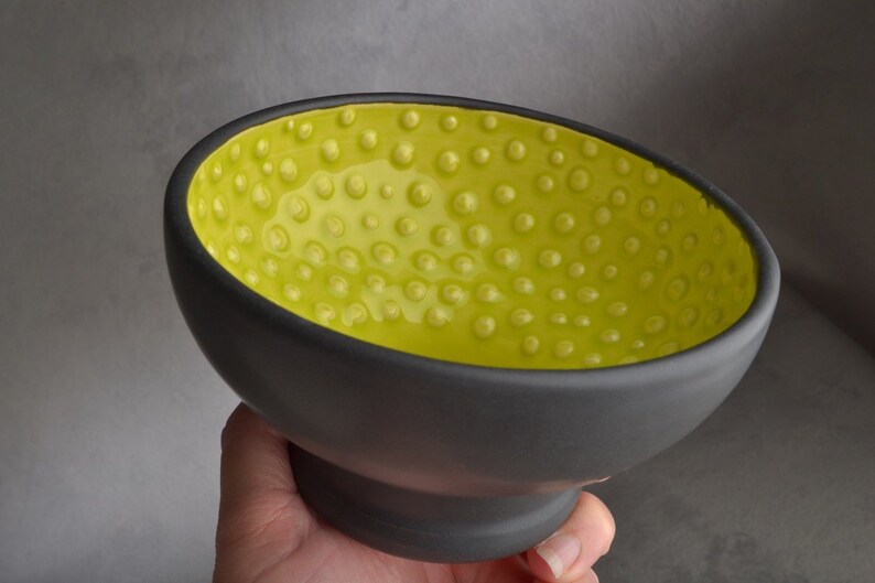 Shaving Bowl Made To Order Black and Chartreuse Dottie Shaving Bowl by Symmetrical Pottery image 1