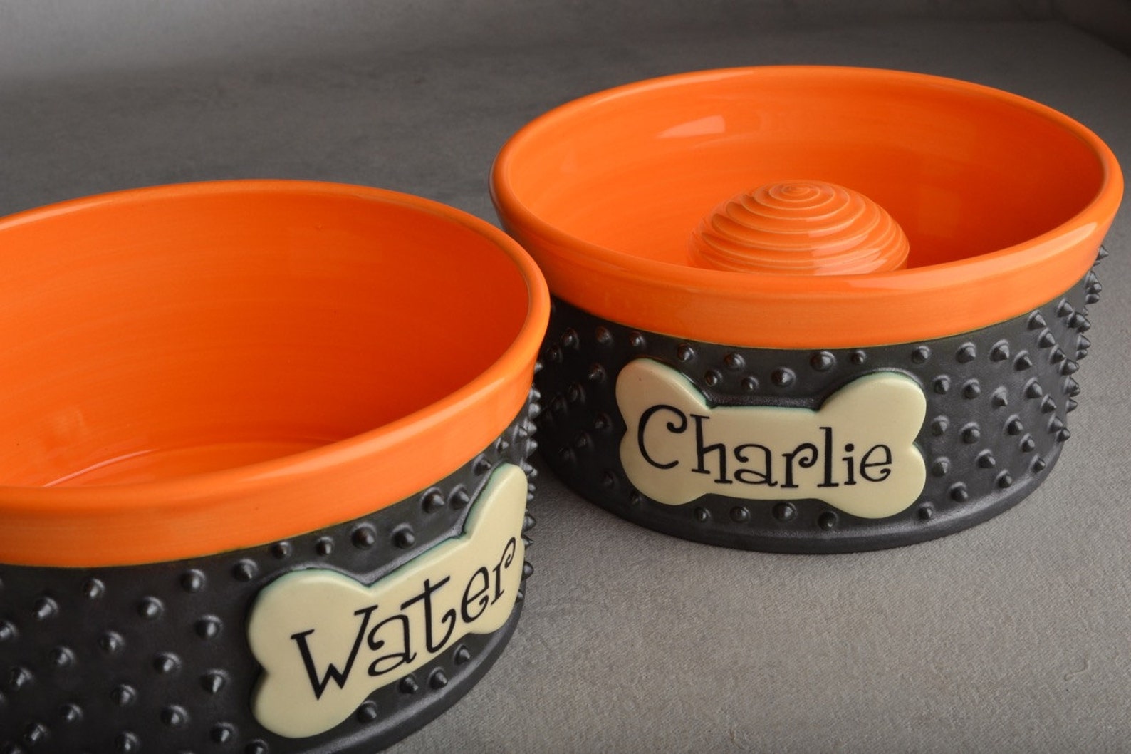 Personalized Slow Feeder Dog Bowl Set Spiky Ceramic Pet Dishes Etsy