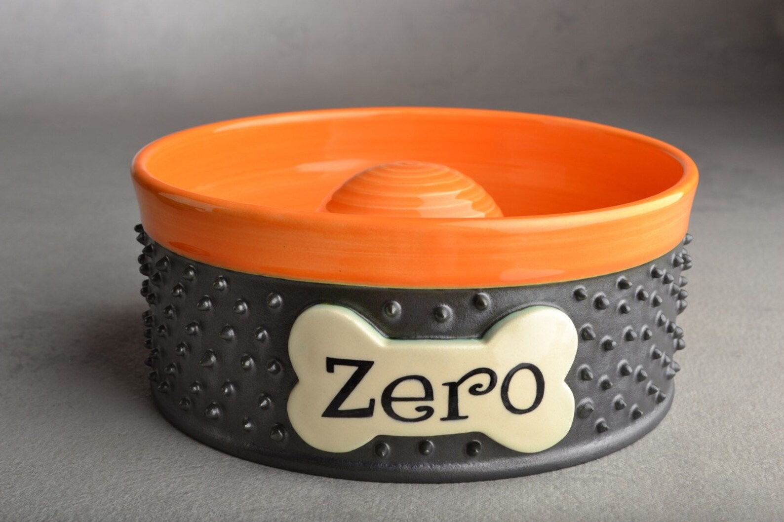 Personalized Slow Feeder Dog Bowl Single Spiky Ceramic Pet Etsy