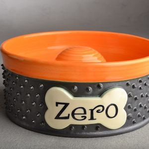 Personalized Slow Feeder Dog Bowl Single Spiky Ceramic Pet Dish Made To Order by Symmetrical Pottery
