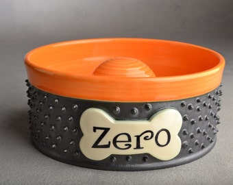 Personalized Slow Feeder Dog Bowl Single Spiky Ceramic Pet Dish Made To Order by Symmetrical Pottery