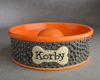 Personalized Slow Feeder Dog Bowl Single Made To Order Dottie Dog Bowl by Symmetrical Pottery