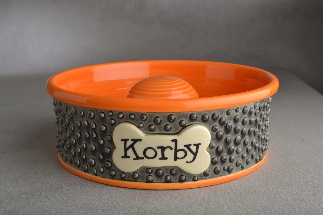 Personalized Slow Feeder Dog Bowl Single Made To Order Dottie By Symmetrical Pottery