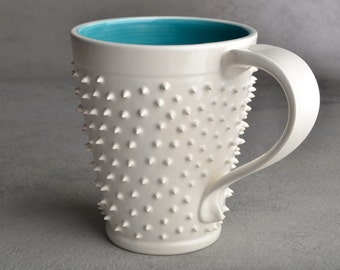 Spiky Mug Made To Order White and Blue Dangerously Spiky Mug by Symmetrical Pottery