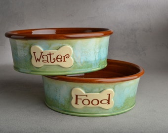 Dog Bowl Set Made To Order Personalized Smooth Dog Bowls by Symmetrical Pottery